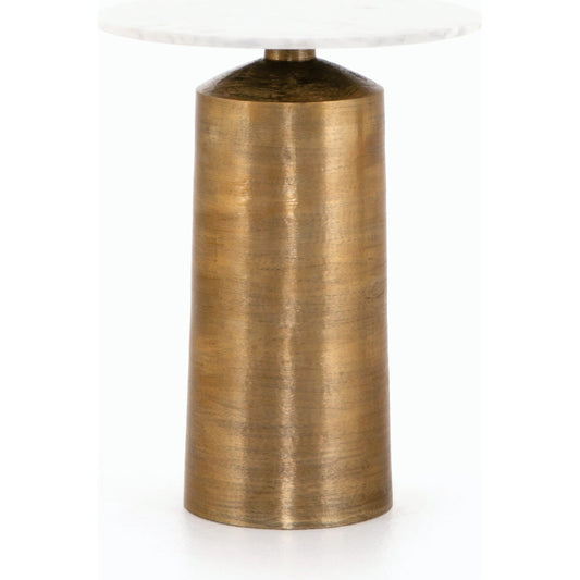 Delune Nightstand by Four Hands in brushed brass, polished white marble. Made from aluminum, solid marble in a eclectic & global style.