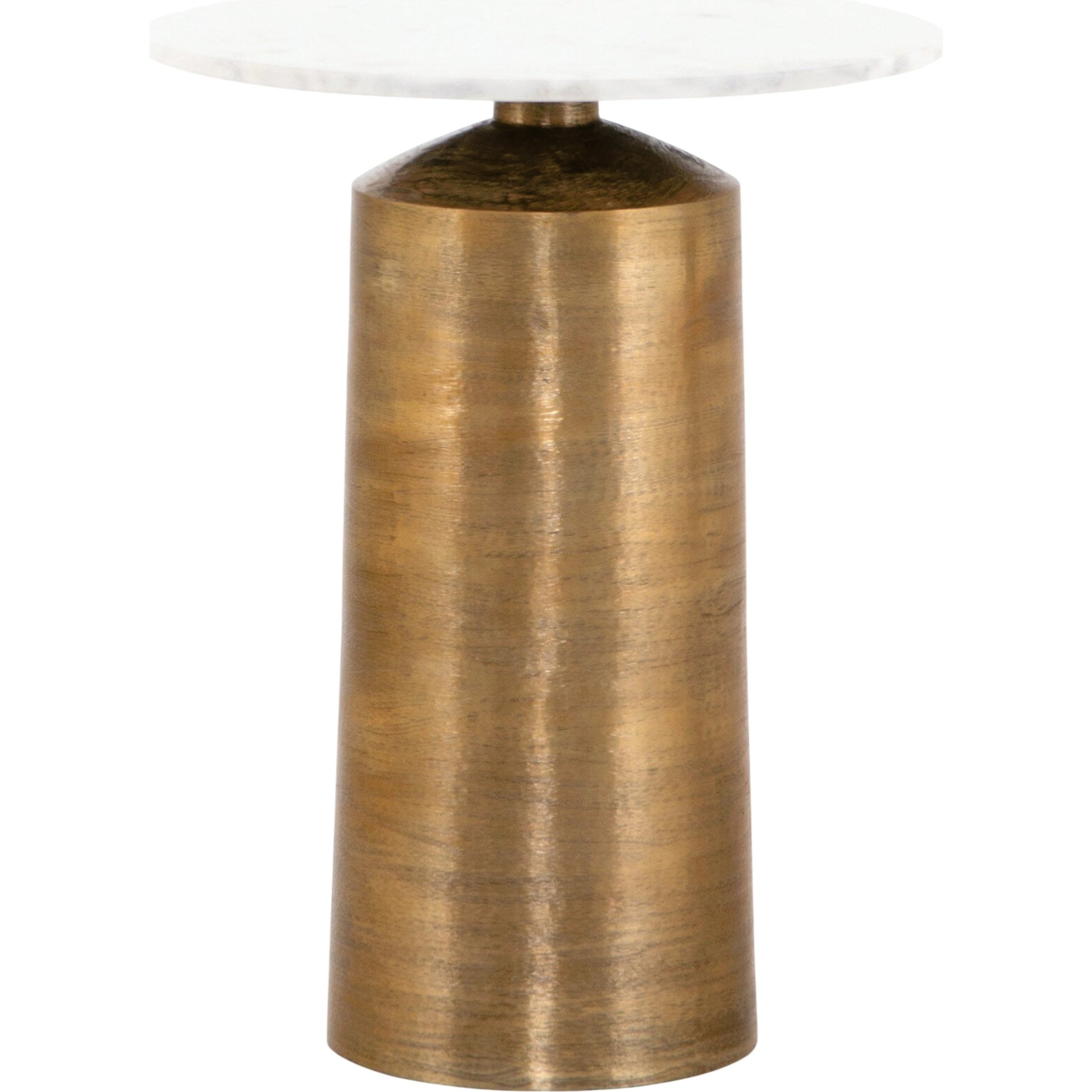 Delune Nightstand by Four Hands in brushed brass, polished white marble. Made from aluminum, solid marble in a eclectic & global style.