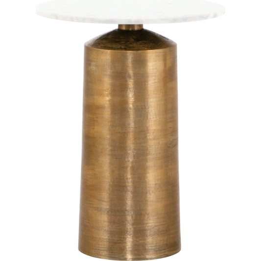 Delune Nightstand by Four Hands in brushed brass, polished white marble. Made from aluminum, solid marble in a eclectic & global style.