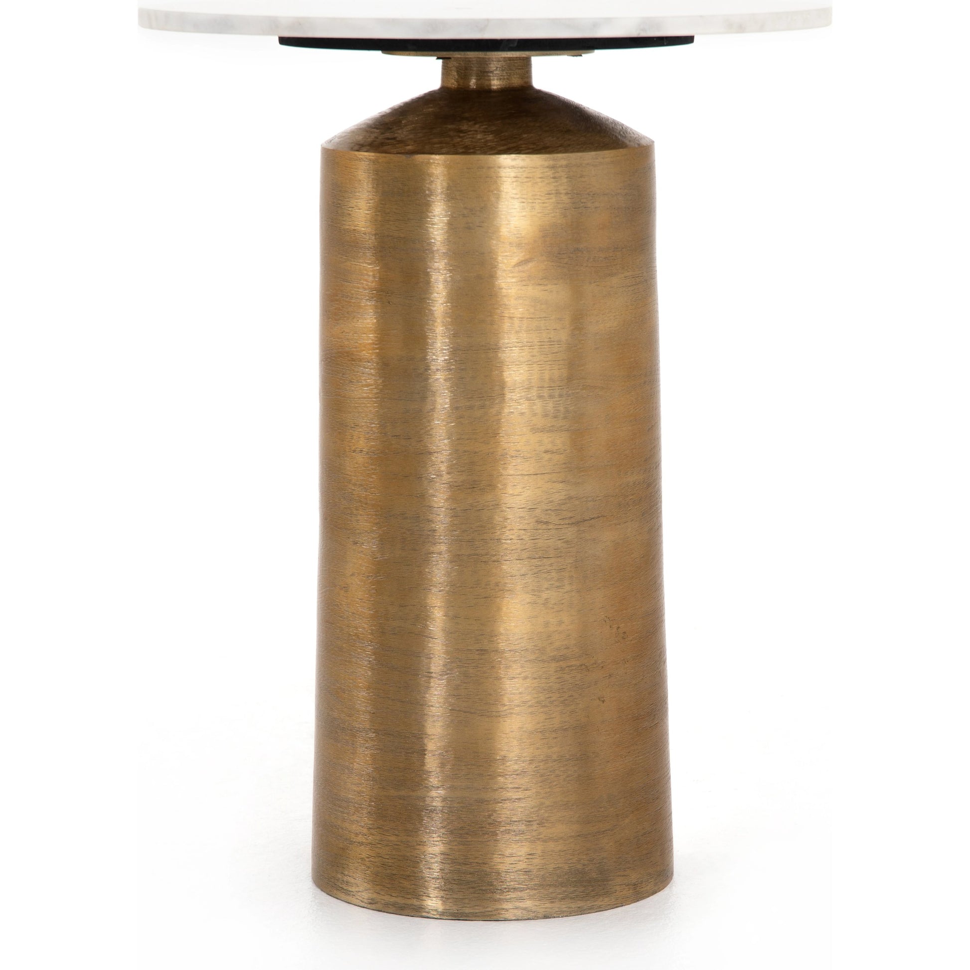 Delune Nightstand by Four Hands in brushed brass, polished white marble. Made from aluminum, solid marble in a eclectic & global style.
