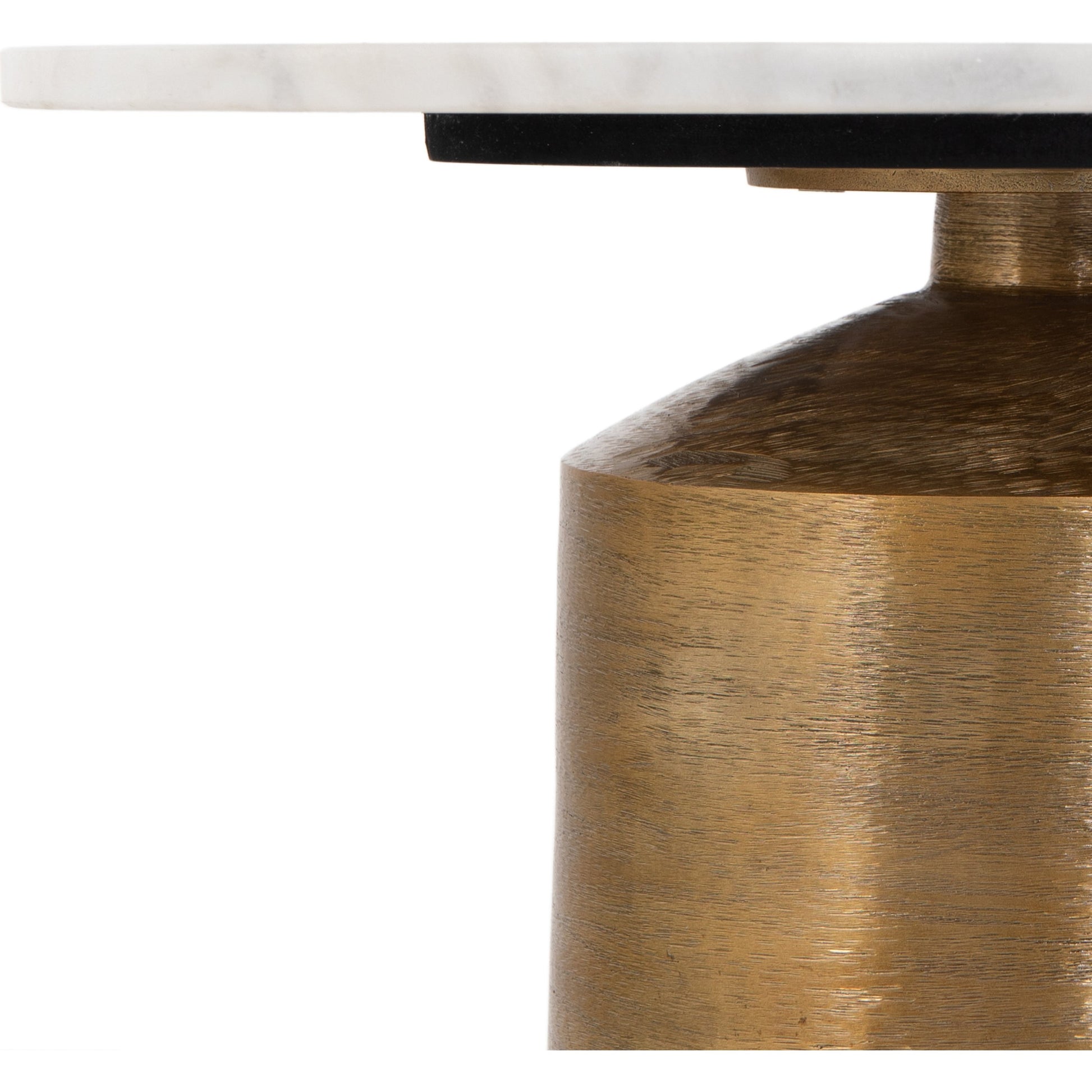 Delune Nightstand by Four Hands in brushed brass, polished white marble. Made from aluminum, solid marble in a eclectic & global style.