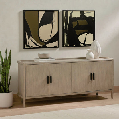 Arlo Sideboard by Four Hands in ash grey, black arlo and ash grey. Made from solid mahogany in a modern style.
