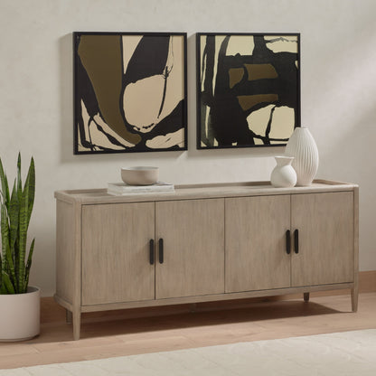 Arlo Sideboard by Four Hands in ash grey, black arlo and ash grey. Made from solid mahogany in a modern style.