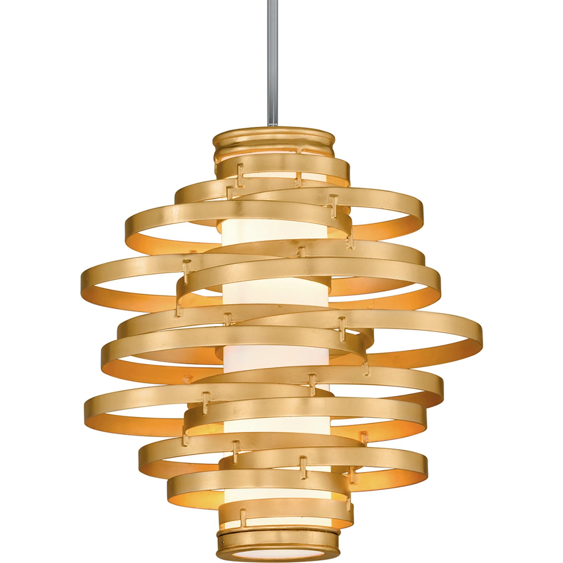 Vertigo Pendant by Corbett in bronze leaf, gold leaf. Made from hand crafted iron in a unique style.