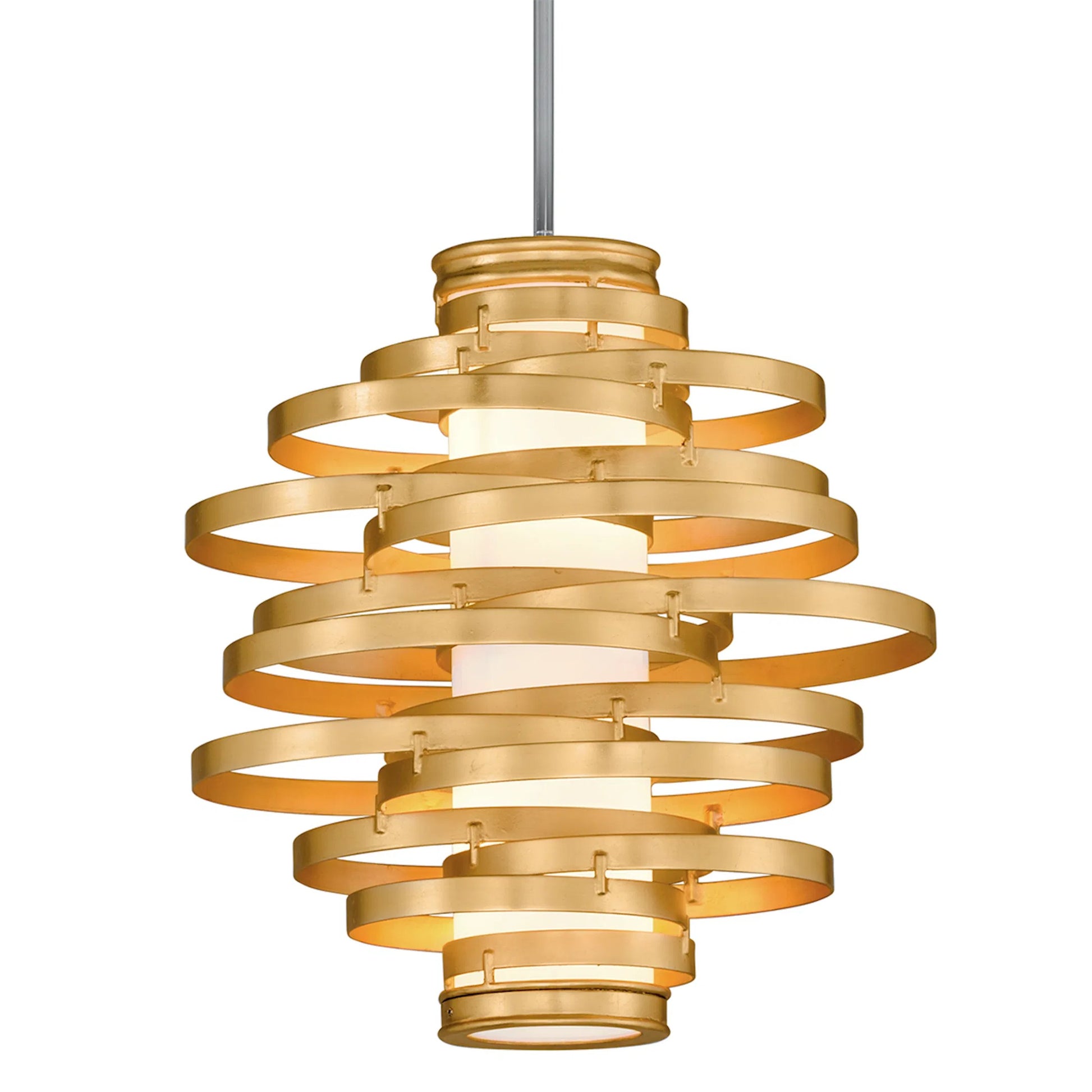 Vertigo Pendant by Corbett in bronze leaf, gold leaf. Made from hand crafted iron in a unique style.