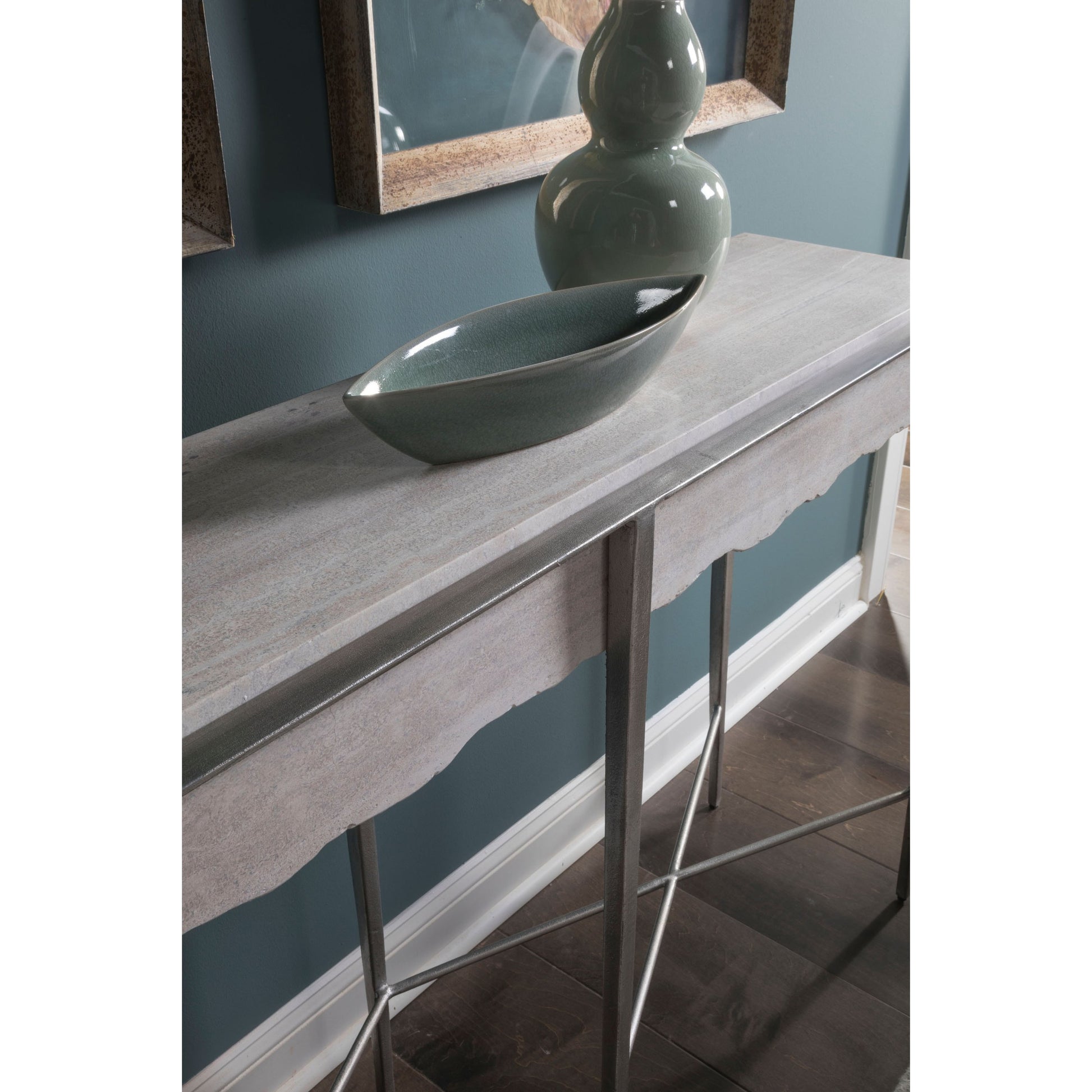 Everest Console by Artistica Home in silver leaf. Made from unique in a transitional style.