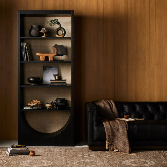 Higgs Bookcase by Four Hands. Made from oak veneer, solid oak, cane in a modern style.