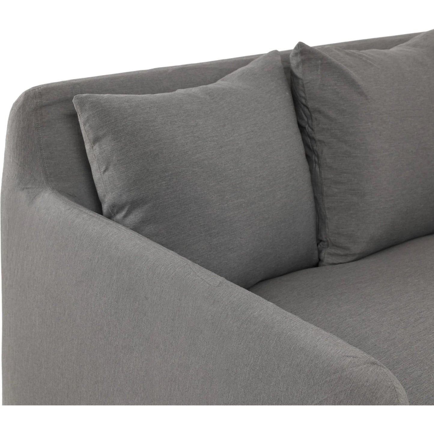 087 SI-1714951 | Closeup | Dade Outdoor Sofa by Four Hands. Made from 100% olefin, aluminum, 91% polyurethane foam pad, 9% polyester fiber batting in a modern style.