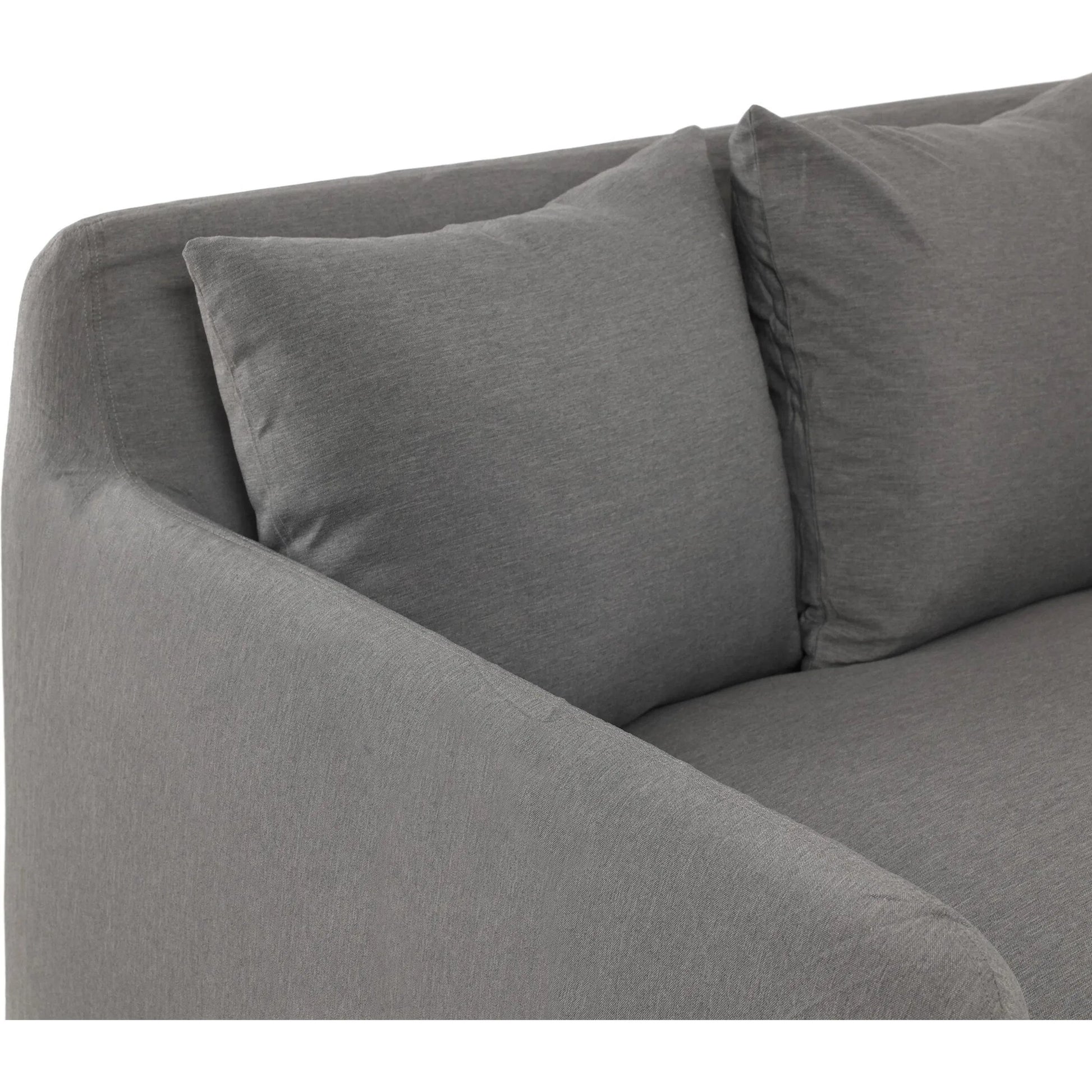 Dade Outdoor Sofa by Four Hands. Made from 100% olefin, aluminum, 91% polyurethane foam pad, 9% polyester fiber batting in a modern style.