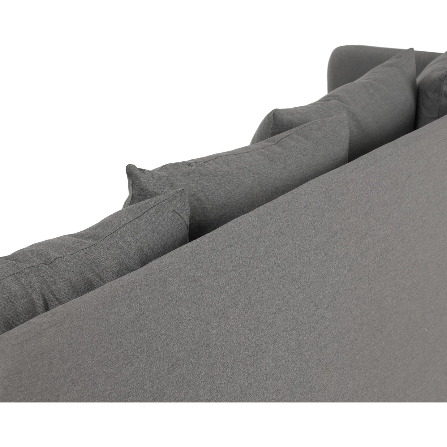 090 SI-1714951 | Closeup | Dade Outdoor Sofa by Four Hands. Made from 100% olefin, aluminum, 91% polyurethane foam pad, 9% polyester fiber batting in a modern style.