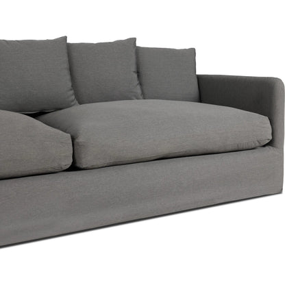 Dade Outdoor Sofa by Four Hands. Made from 100% olefin, aluminum, 91% polyurethane foam pad, 9% polyester fiber batting in a modern style.