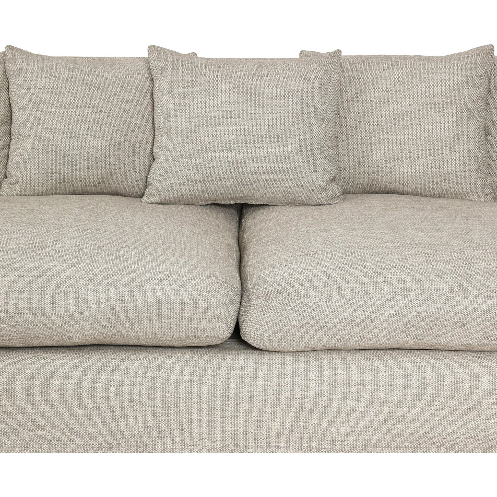 Dade Outdoor Sofa by Four Hands. Made from 100% olefin, aluminum, 91% polyurethane foam pad, 9% polyester fiber batting in a modern style.
