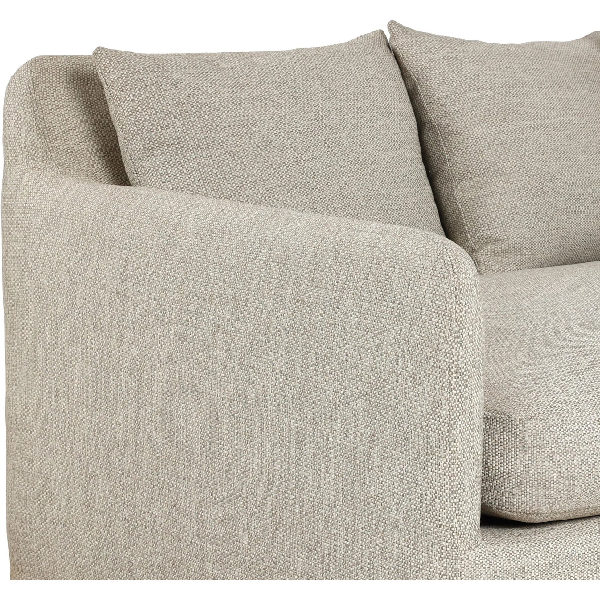 Dade Outdoor Sofa by Four Hands. Made from 100% olefin, aluminum, 91% polyurethane foam pad, 9% polyester fiber batting in a modern style.