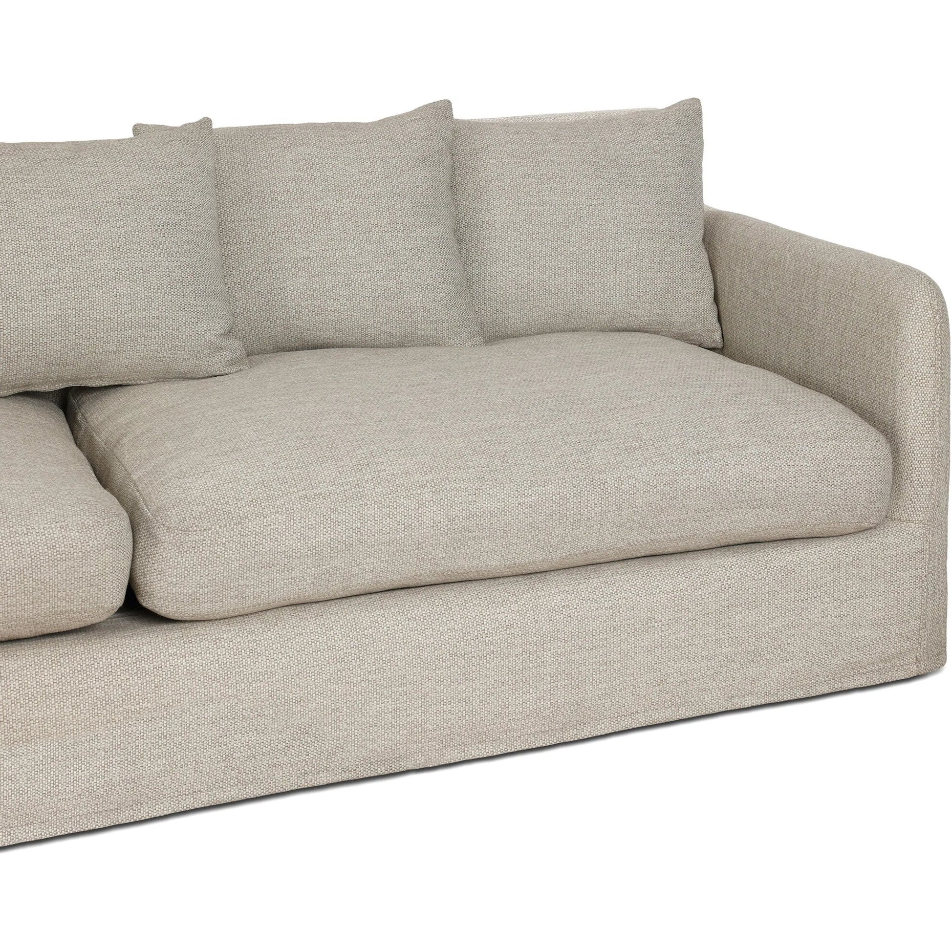Dade Outdoor Sofa by Four Hands. Made from 100% olefin, aluminum, 91% polyurethane foam pad, 9% polyester fiber batting in a modern style.