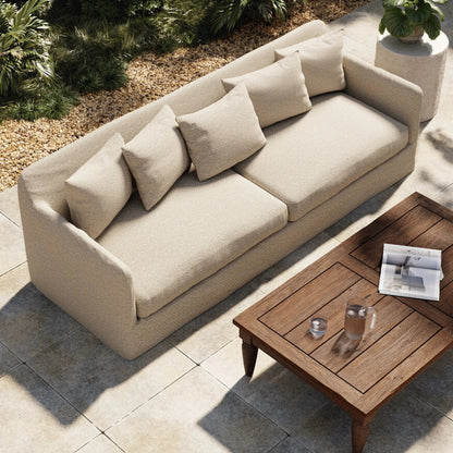 Dade Outdoor Sofa by Four Hands. Made from 100% olefin, aluminum, 91% polyurethane foam pad, 9% polyester fiber batting in a modern style.