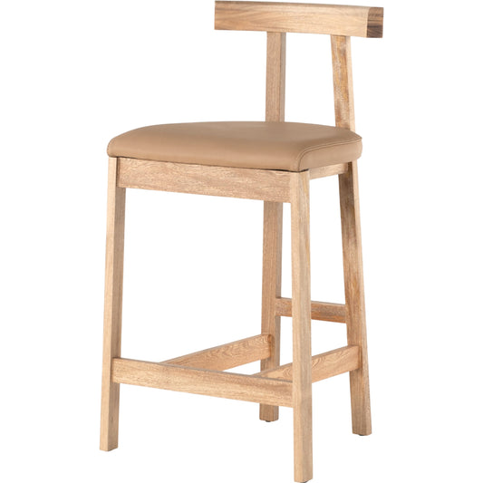 Tex Bar & Counter Stool by Four Hands in natural leather and natural rosa morada. Made from top grain leather, solid rosa morada, 100% polyurethane foam in a rustic style.