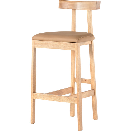 Tex Bar & Counter Stool by Four Hands in natural leather and natural rosa morada. Made from top grain leather, solid rosa morada, 100% polyurethane foam in a rustic style.