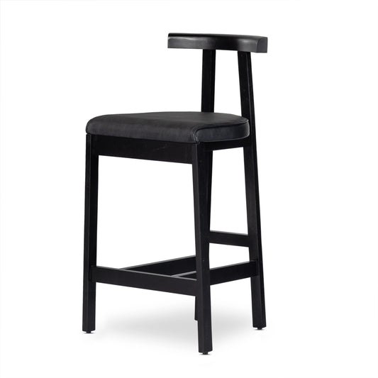 Tex Bar Stool by Four Hands in black leather. Made from top grain leather, solid rosa morada, 100% polyurethane foam in a modern style.