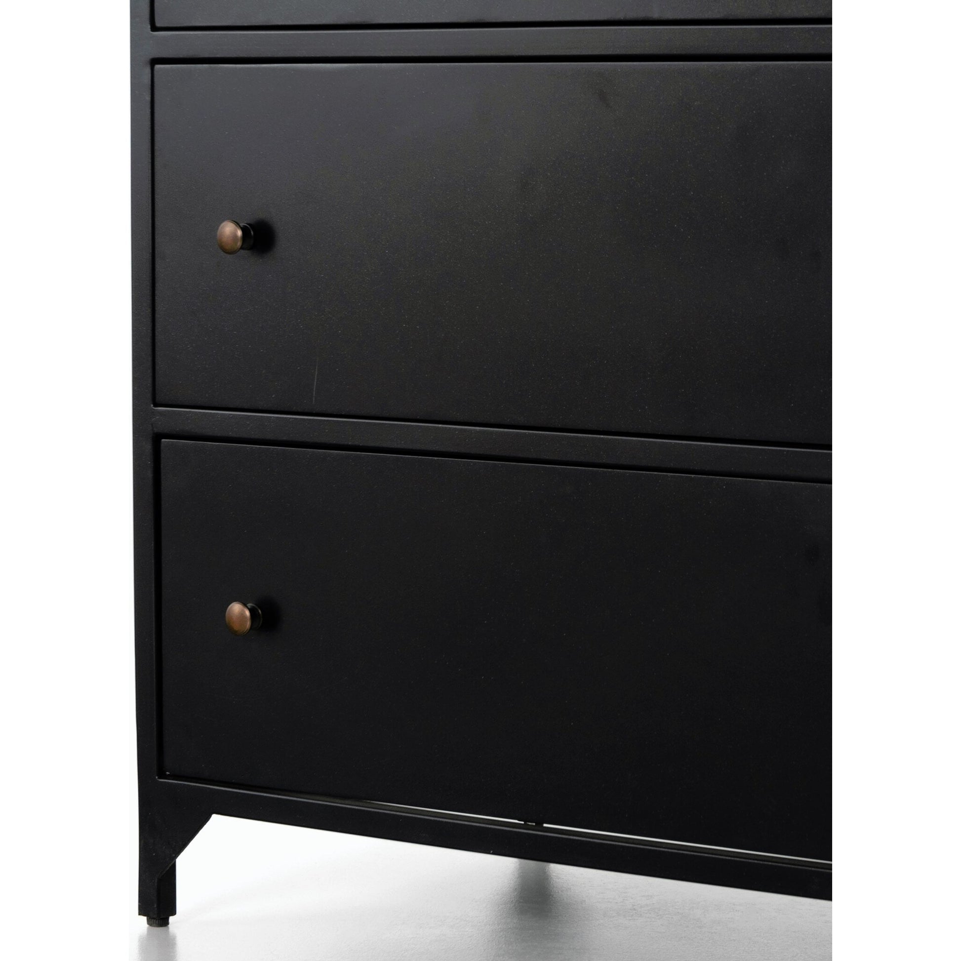 Belmont Large Storage Nightstand by Four Hands in black, weathered bronze and black. Made from iron in a modern style.