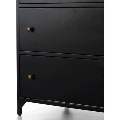 Belmont Large Storage Nightstand by Four Hands in black, weathered bronze and black. Made from iron in a modern style.