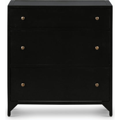 Belmont Large Storage Nightstand by Four Hands in black, weathered bronze and black. Made from iron in a modern style.