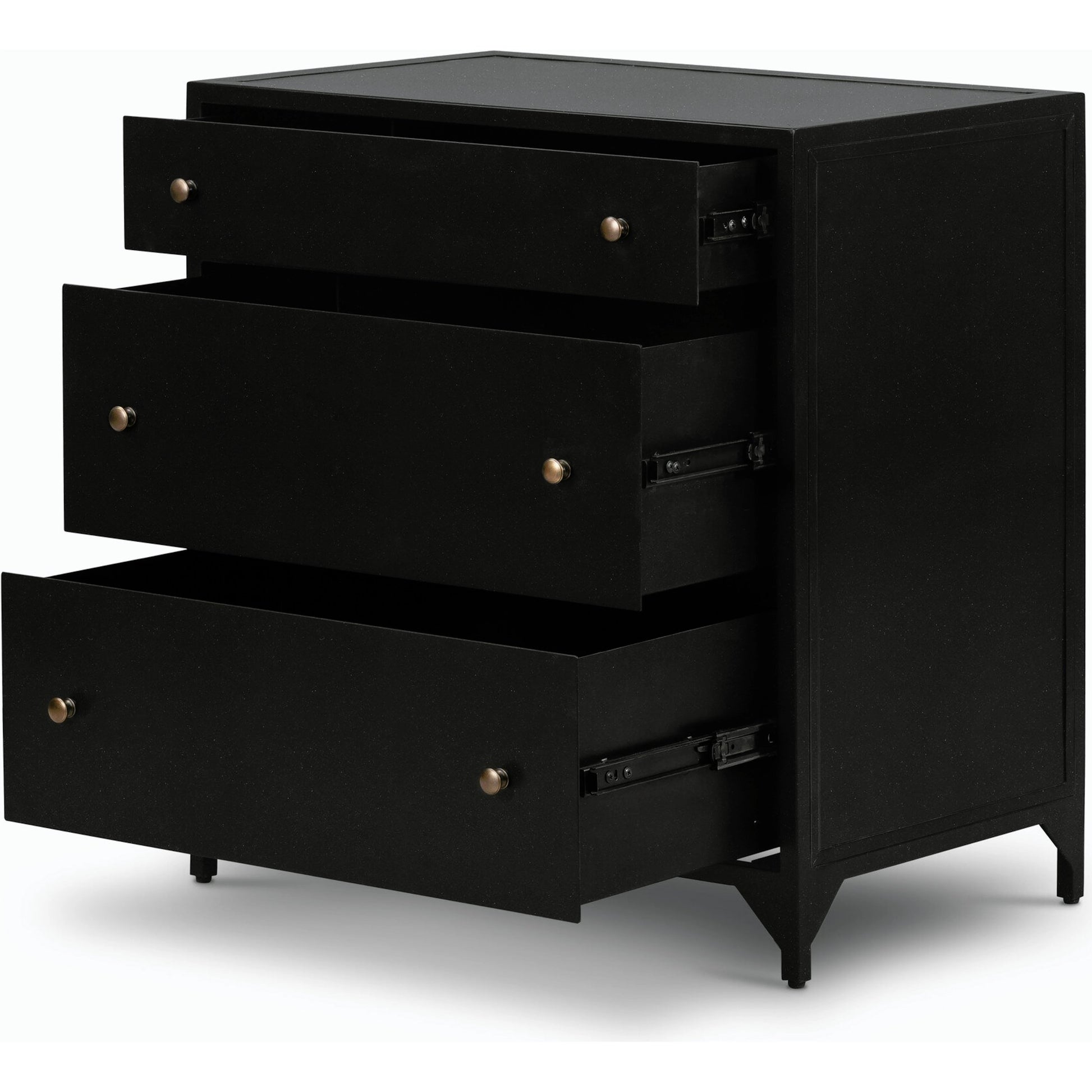 Belmont Large Storage Nightstand by Four Hands in black, weathered bronze and black. Made from iron in a modern style.