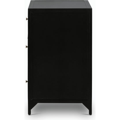 Belmont Large Storage Nightstand by Four Hands in black, weathered bronze and black. Made from iron in a modern style.