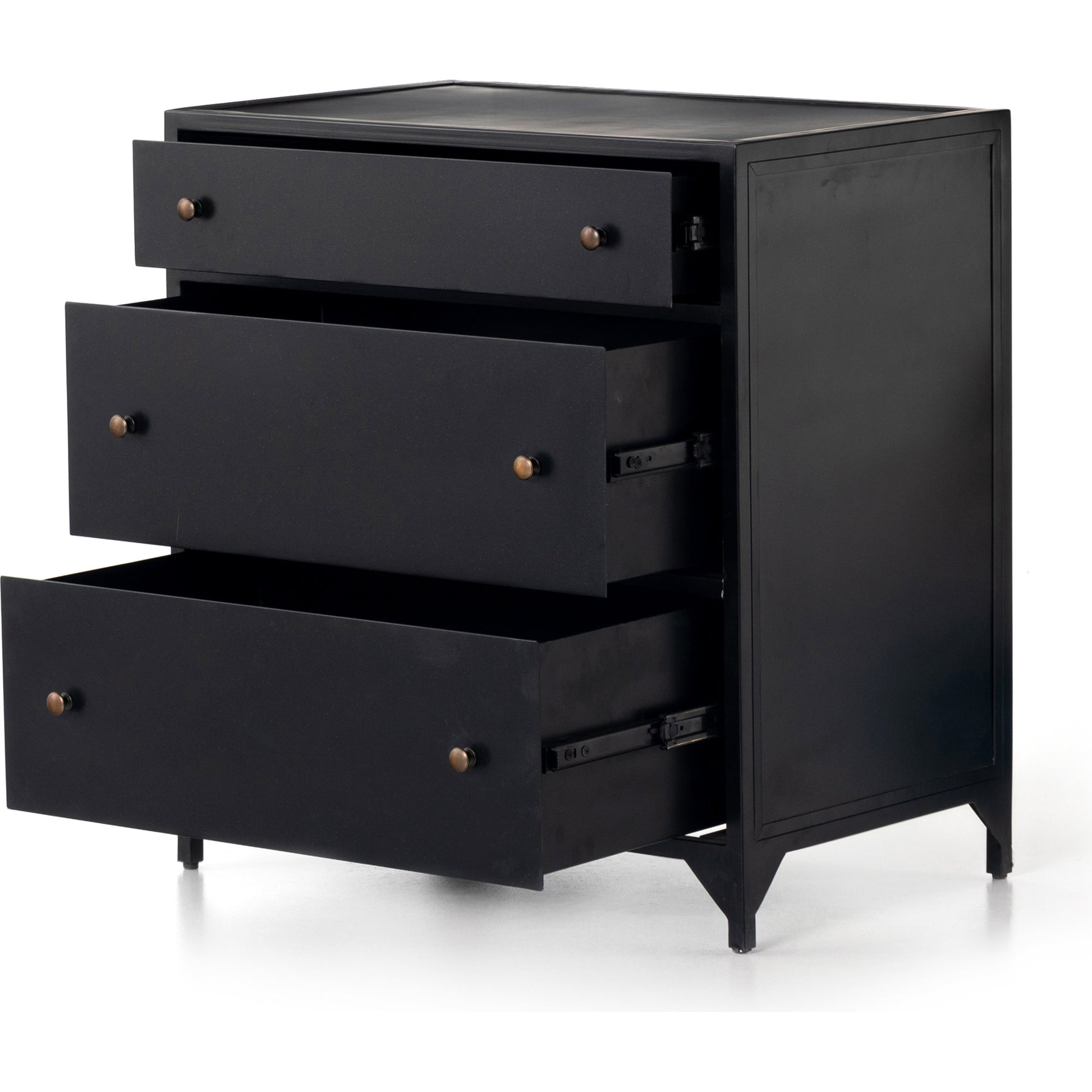 Belmont Storage Nightstand by Four Hands in black. Made from iron in a modern style.