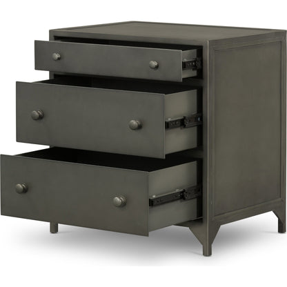 Belmont Storage Nightstand by Four Hands in black. Made from iron in a modern style.