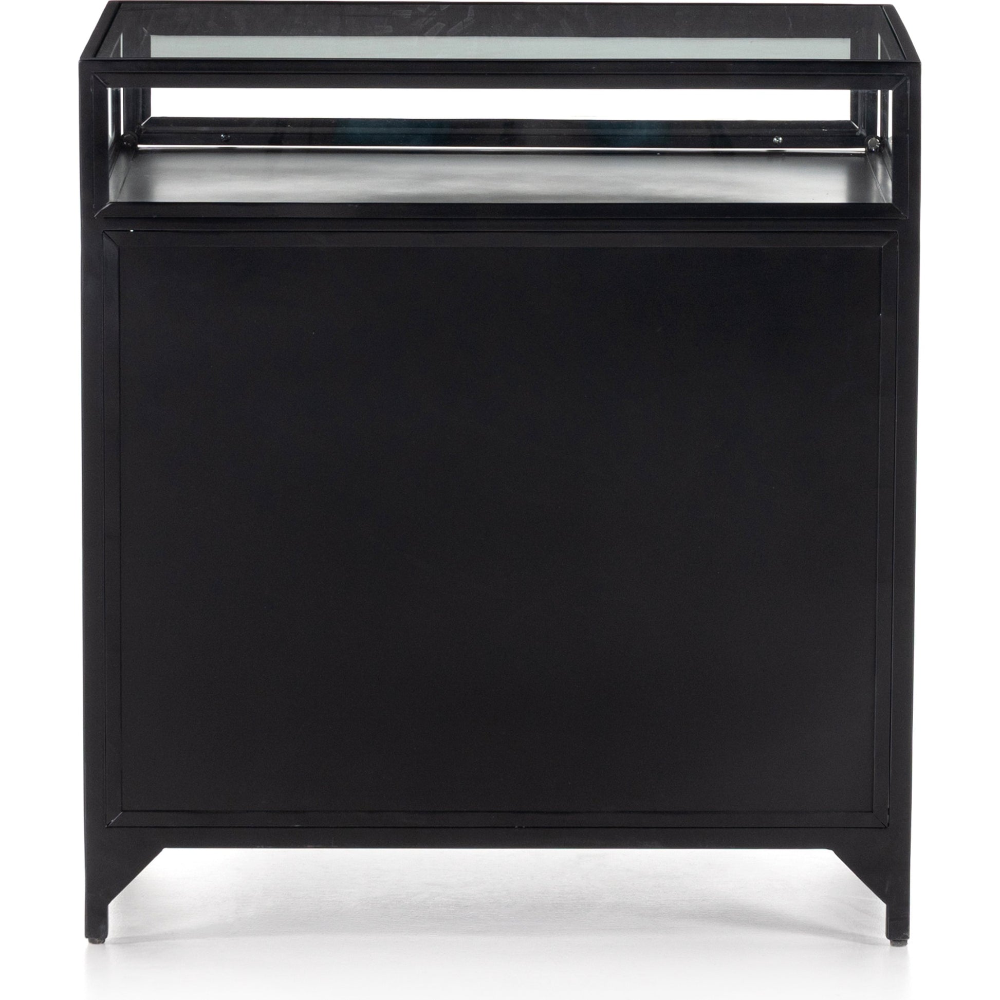 Shadow Box Nightstand by Four Hands in black. Made from iron in a modern style.
