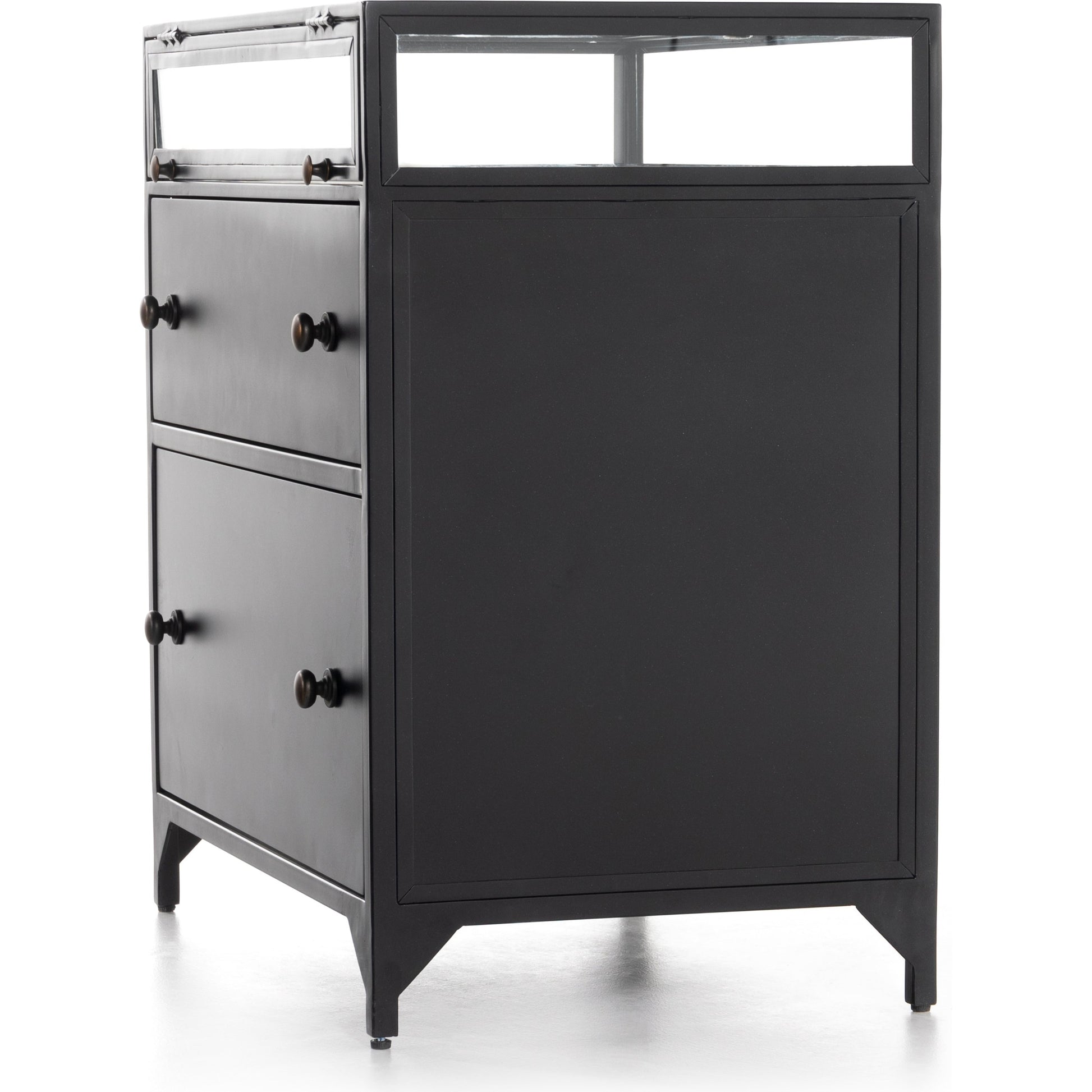 Shadow Box Nightstand by Four Hands in black. Made from iron in a modern style.