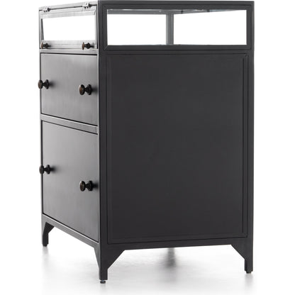 Shadow Box Nightstand by Four Hands in black. Made from iron in a modern style.