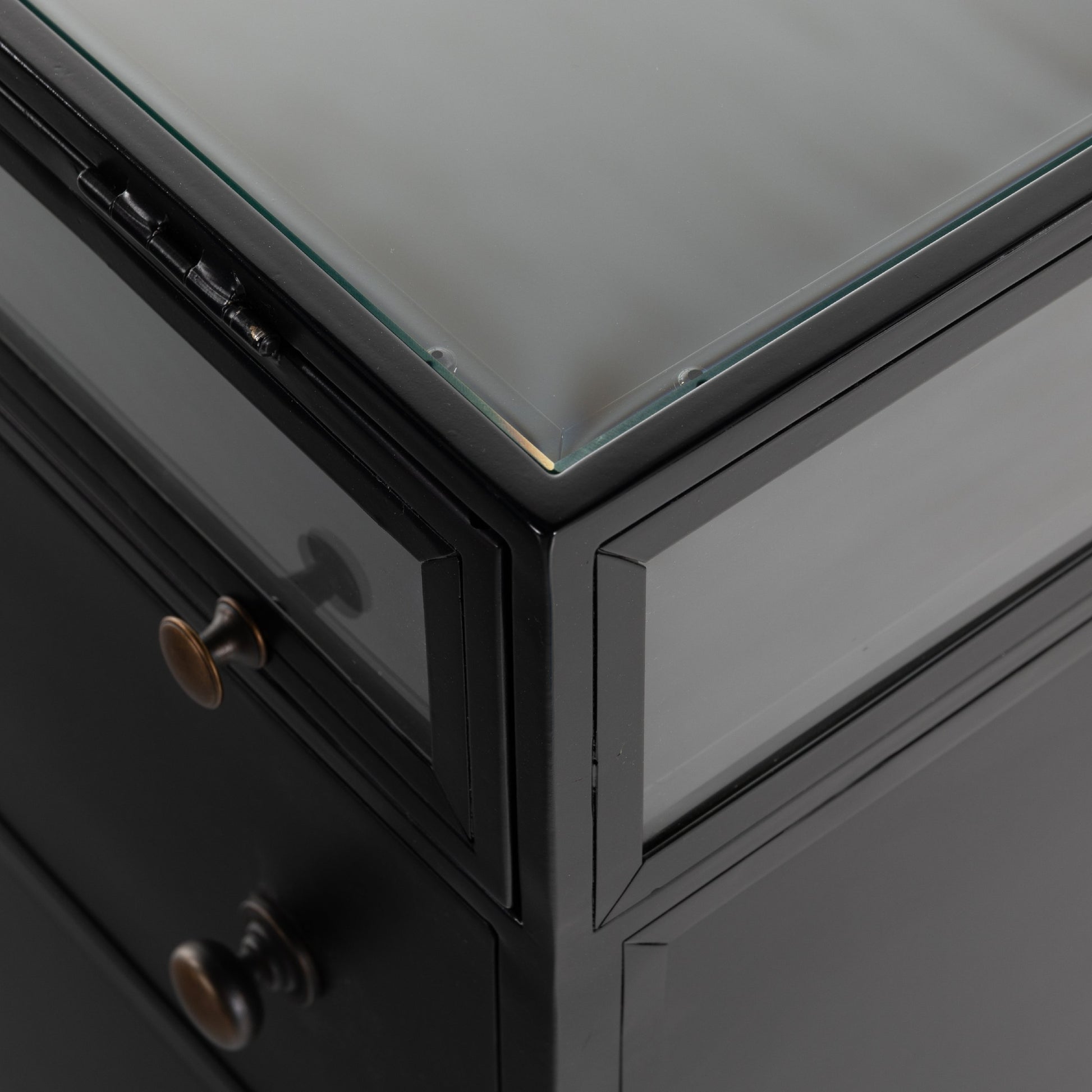 Shadow Box Nightstand by Four Hands in black. Made from iron in a modern style.