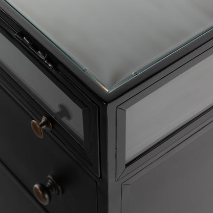 Shadow Box Nightstand by Four Hands in black. Made from iron in a modern style.