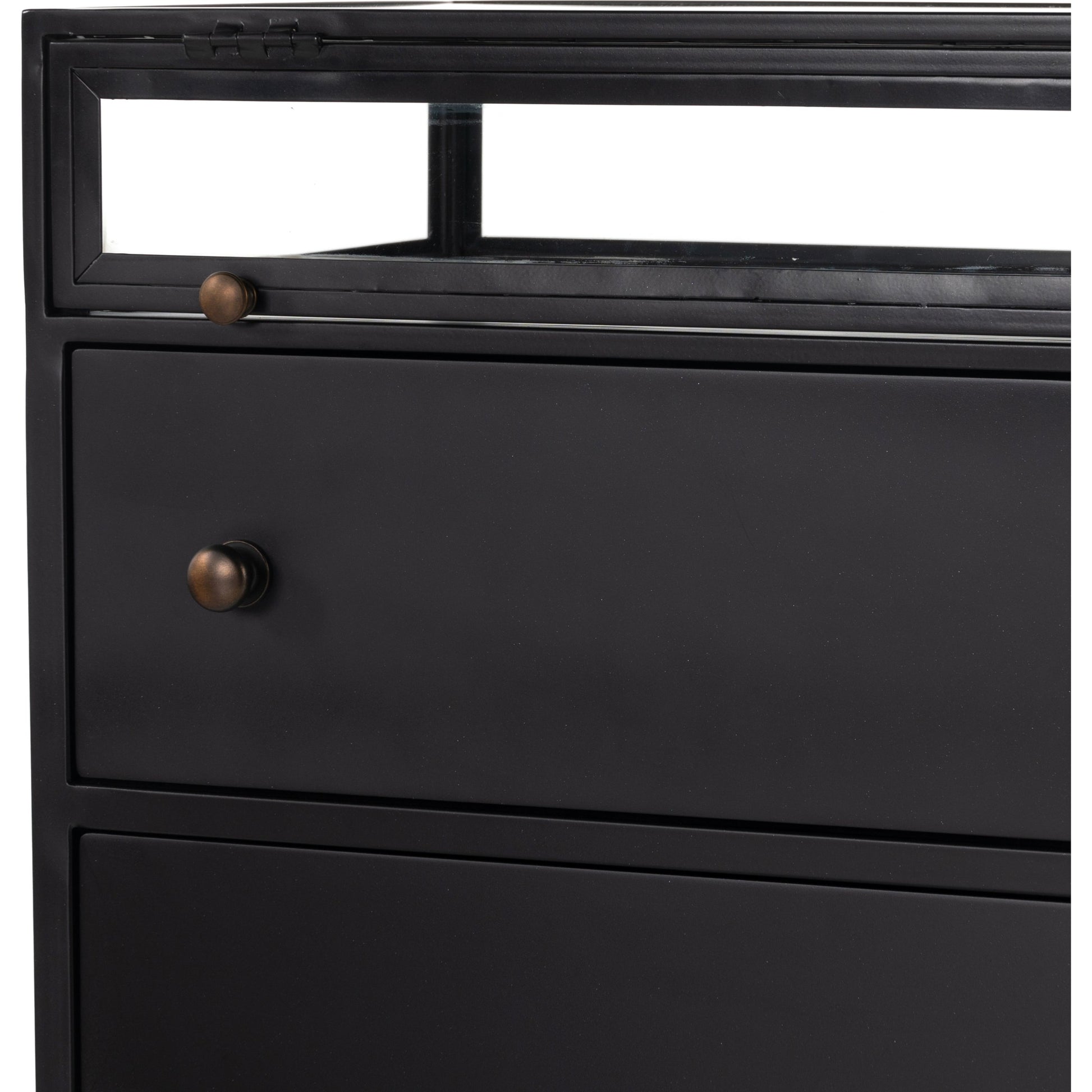 Shadow Box Nightstand by Four Hands in black. Made from iron in a modern style.