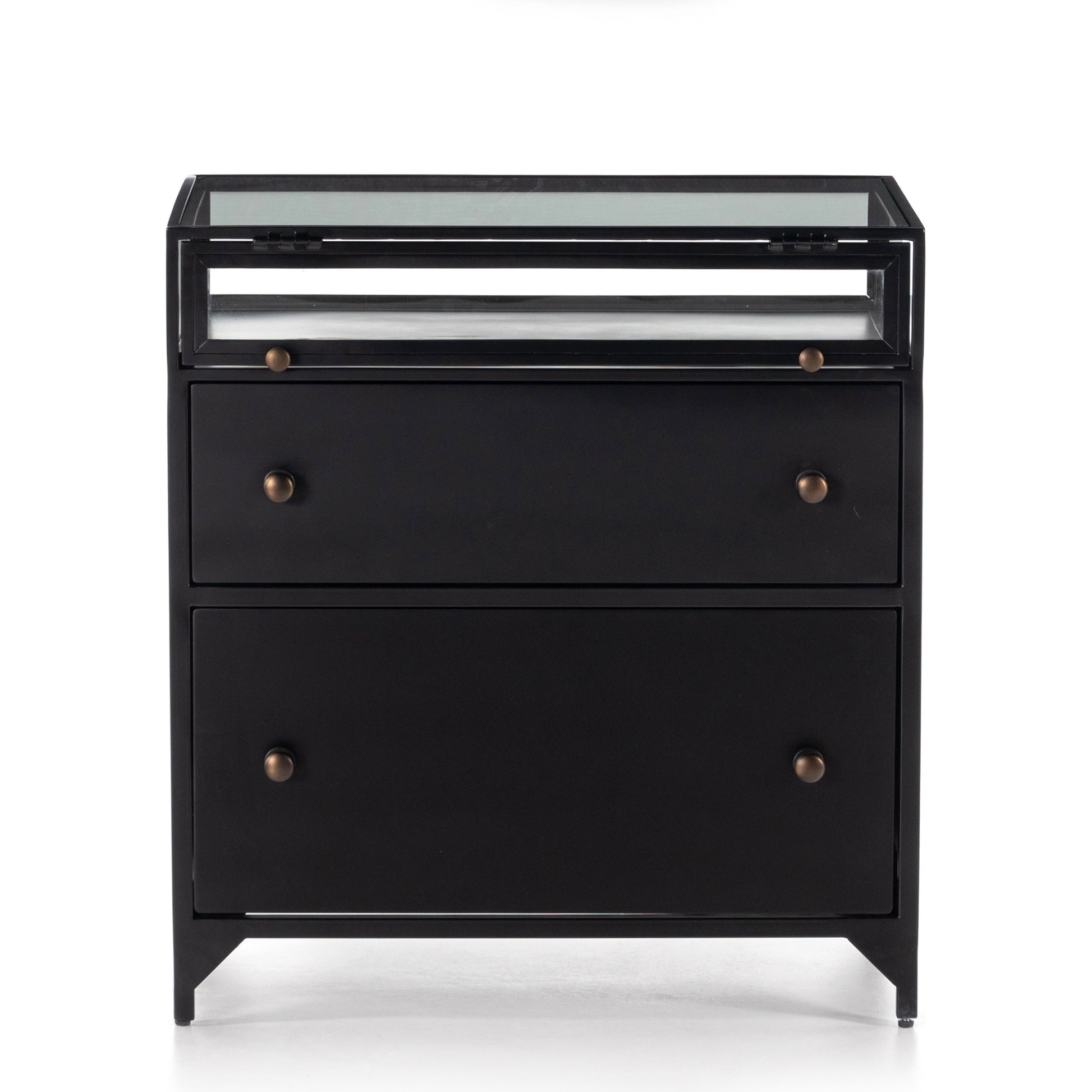 Shadow Box Nightstand by Four Hands in black. Made from iron in a modern style.
