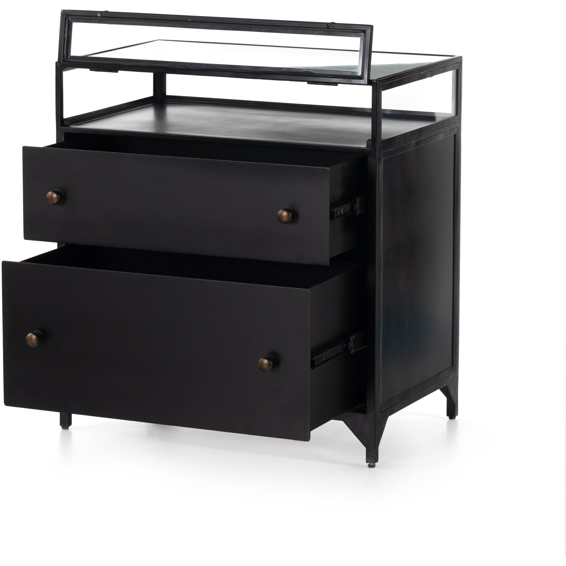 Shadow Box Nightstand by Four Hands in black. Made from iron in a modern style.