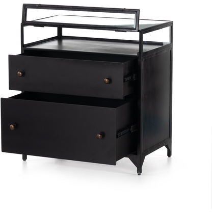 Shadow Box Nightstand by Four Hands in black. Made from iron in a modern style.
