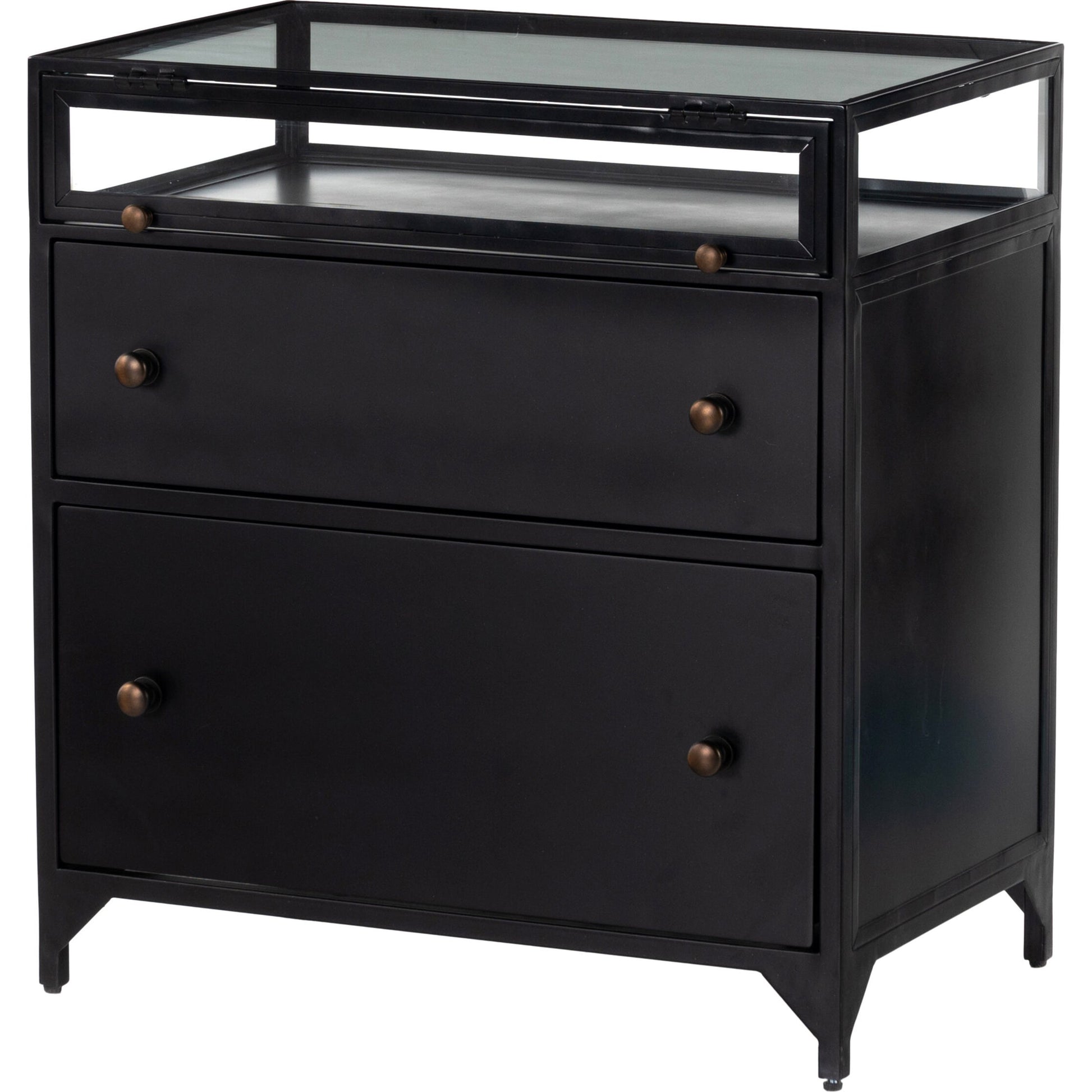 Shadow Box Nightstand by Four Hands in black. Made from iron in a modern style.