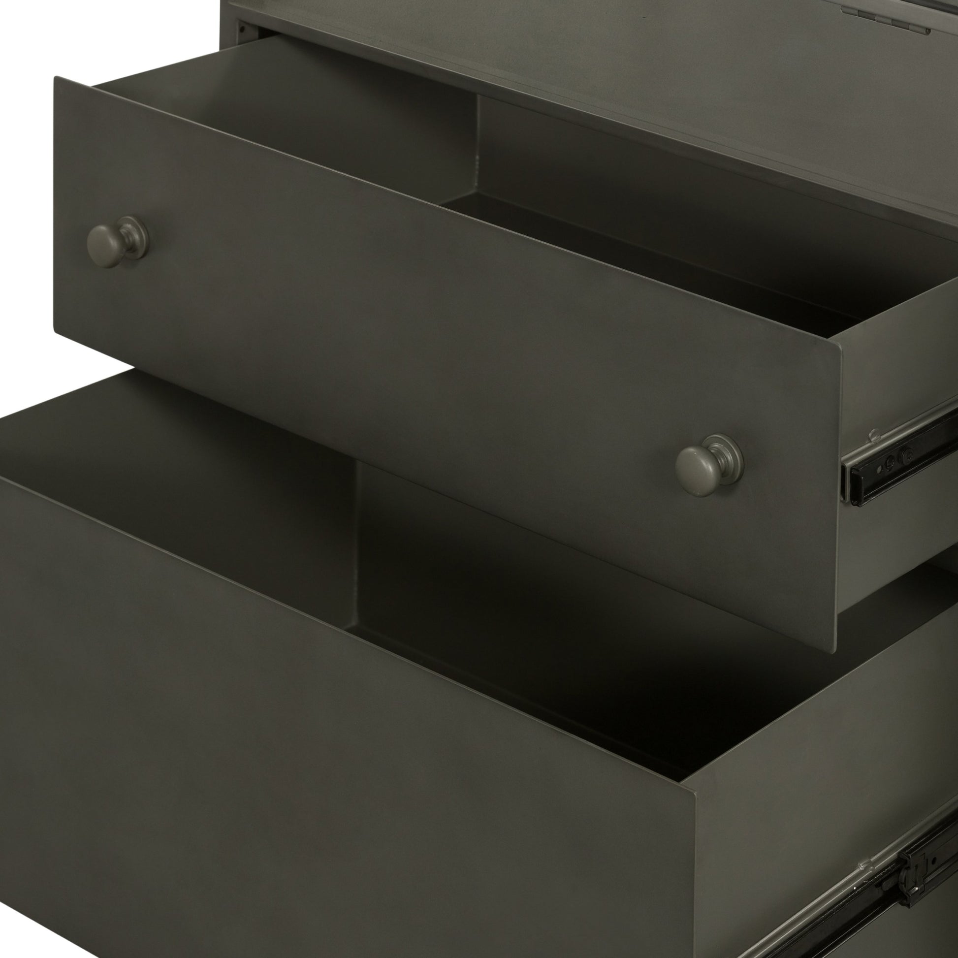 Shadow Box Nightstand by Four Hands in black. Made from iron in a modern style.