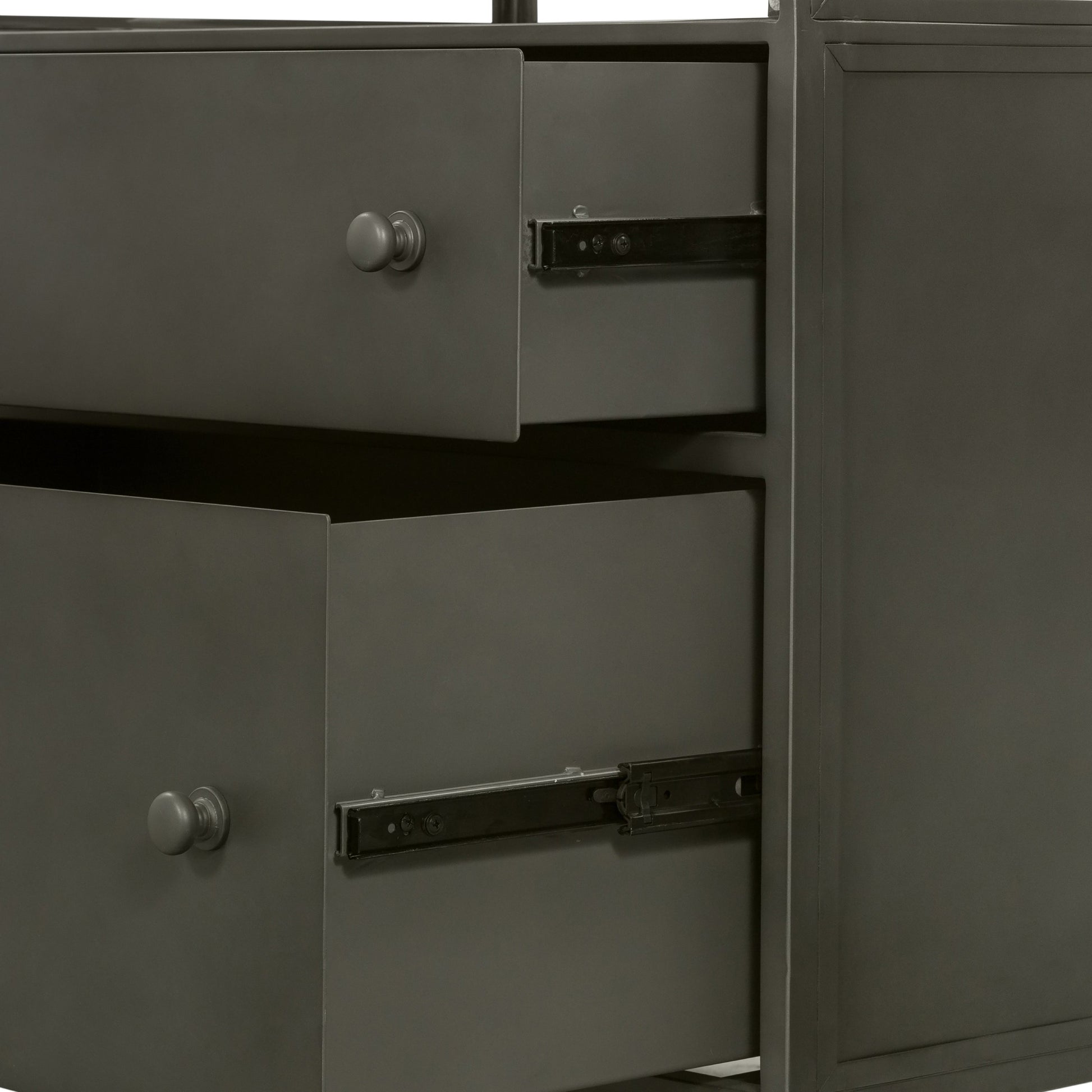 Shadow Box Nightstand by Four Hands in black. Made from iron in a modern style.