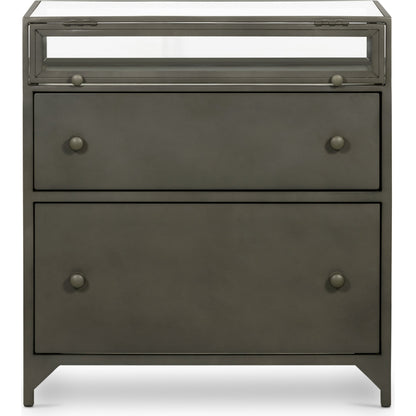 Shadow Box Nightstand by Four Hands in black. Made from iron in a modern style.