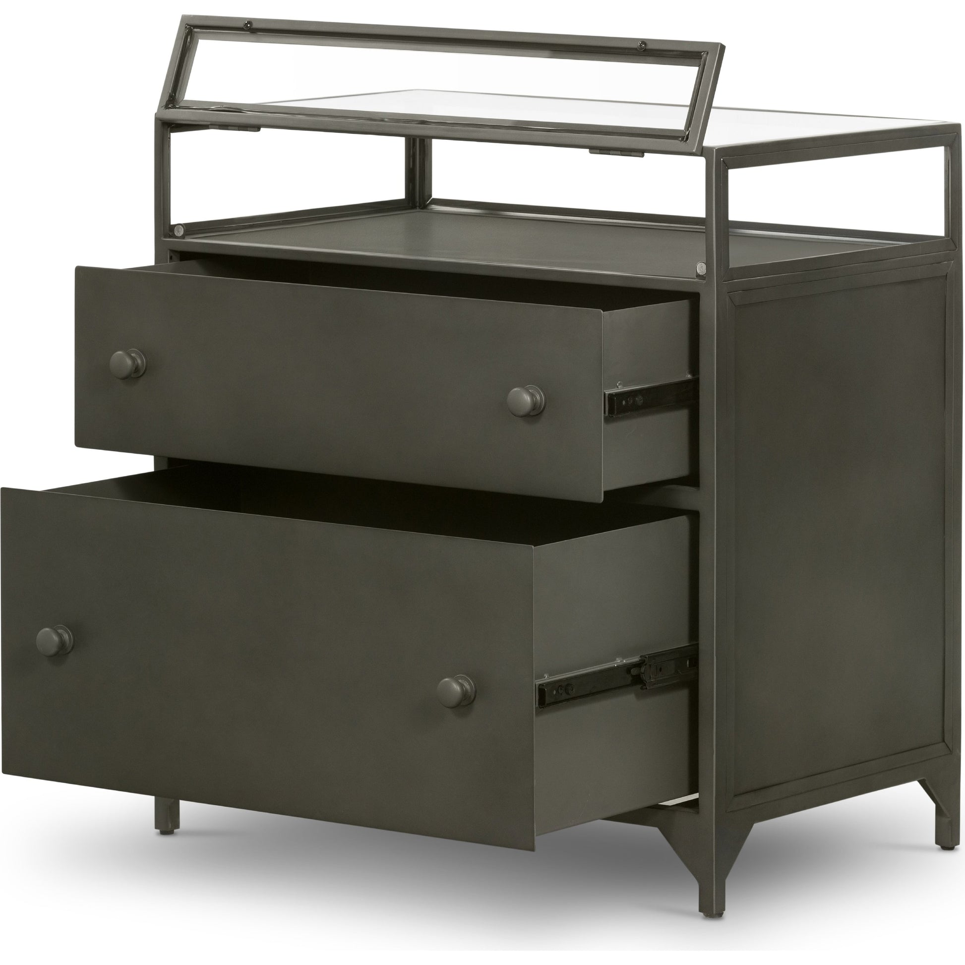Shadow Box Nightstand by Four Hands in black. Made from iron in a modern style.
