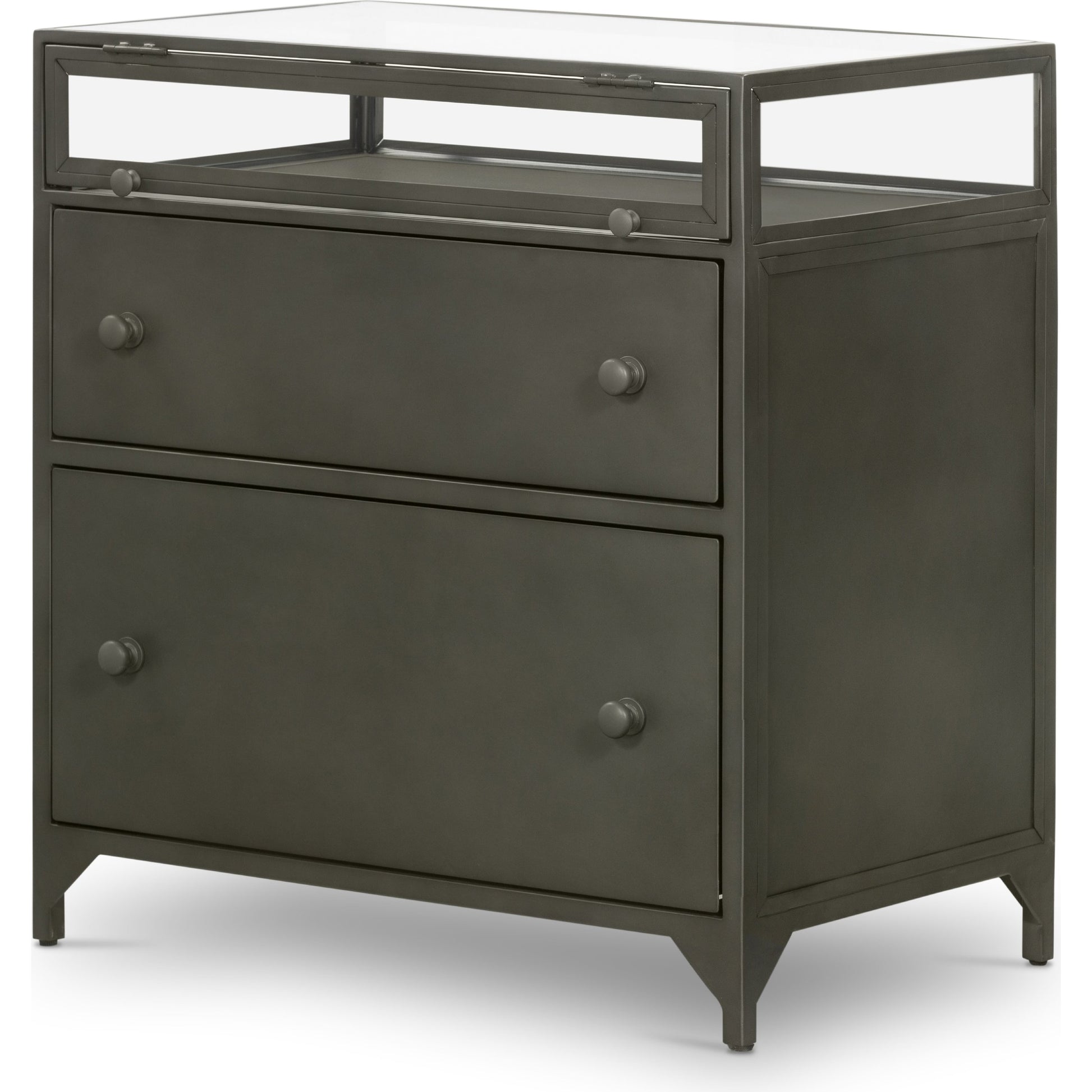 Shadow Box Nightstand by Four Hands in black. Made from iron in a modern style.