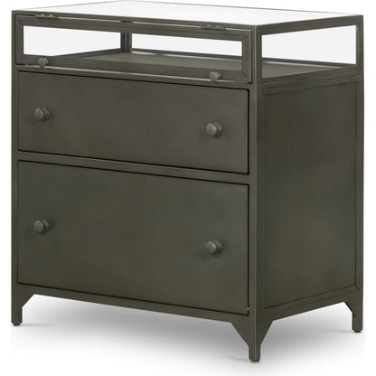 Shadow Box Nightstand by Four Hands in black. Made from iron in a modern style.