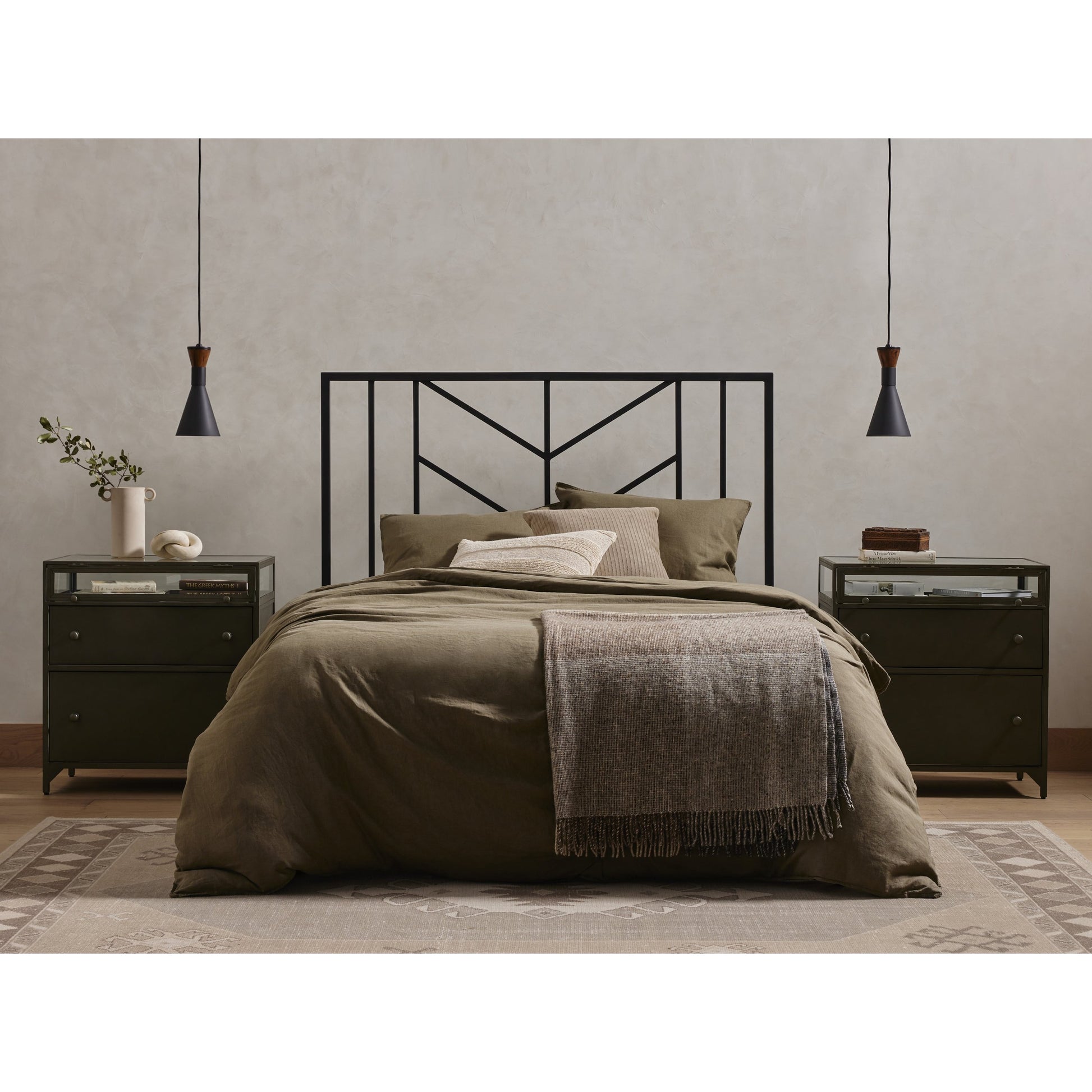 Shadow Box Nightstand by Four Hands in black. Made from iron in a modern style.