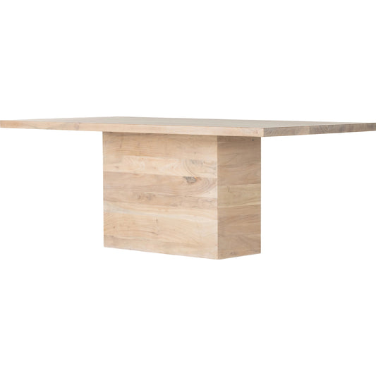 Yvonne Dining Table by Four Hands in whitewash acacia resawn veneer, whitewash acacia. Made from solid acacia, resawn acacia, engineered hardwood in a rustic style.
