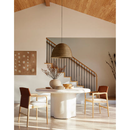 Grano Dining Table by Four Hands in white plaster molded concrete. Made from concrete in a modern style.