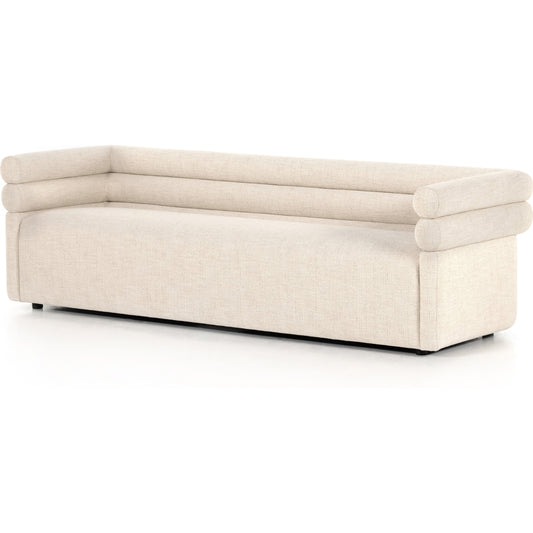 Evie Sofa by Four Hands in hampton cream. Made from 97% polyester, 2% viscose (rayon), 1% flax, linen, poplar plywood, 100% polyester in a modern style.