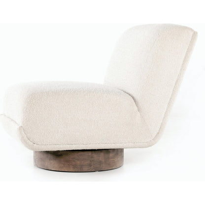 Bronwyn Swivel Chair by Four Hands in knoll natural, distressed natural. Made from 95% polyester, 5% acrylic, solid parawood, 100% polyester in a eclectic & global style.